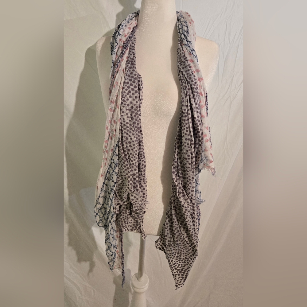 Polka Dot Patterned Scarf Mixed with a Floral Pattern Cream-Colored Scarf